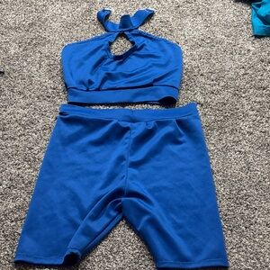 Royal Blue Two-Piece Set - Halter Crop Top & Bike Shorts